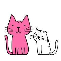 Cartoon cats. White and pink kitty, contemporary design, vector illustration