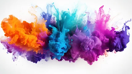 Gordijnen colorful vibrant rainbow holi paint color powder explosion with bright colors isolated white background © arhendrix