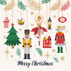Merry Christmas, New Year set with Ballerina, Mouse King and Nutcracker. Christmas card three and toys - 636976729