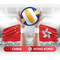 China vs Hong Kong national teams volleyball volley ball match competition concept.