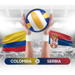 Colombia vs Serbia national teams volleyball volley ball match competition concept.