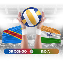 Dr Congo vs India national teams volleyball volley ball match competition concept.