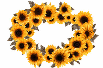 sunflower wreath round frame of yellow flowers illustration. AI Generated.