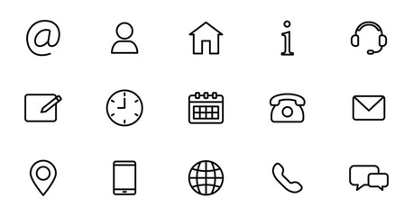 Contact Us thin line icon set. Communication icons. Contact, call, email, сhat, support etc. Vector icon.