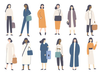 flat illustration of woman fashion model with various outfit