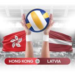 Hong Kong vs Latvia national teams volleyball volley ball match competition concept.