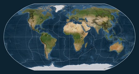 Tectonic plates. Satellite. Robinson projection 0 - obrazy, fototapety, plakaty