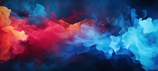 Keuken foto achterwand Abstract paint water. Color mist. Magic spell mystery. Blue red colors, contrast vapor floating splash cloud texture background banner illustration © arhendrix