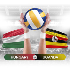 Hungary vs Uganda national teams volleyball volley ball match competition concept.