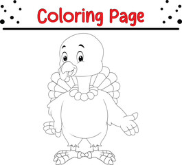 Thanksgiving Coloring Page for children. Turkey coloring book Black and white vector illustration.