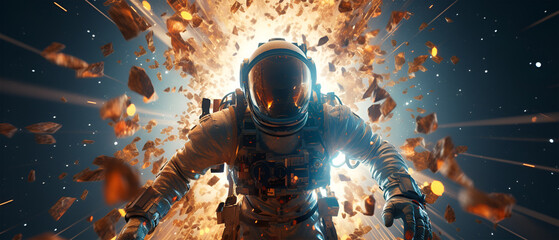 Full frame dynamic composition dynamic pose astronaut, generative ai
