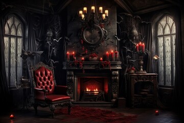 Halloween gothic vampire dark living room - obrazy, fototapety, plakaty