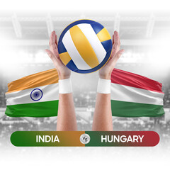 India vs Hungary national teams volleyball volley ball match competition concept.