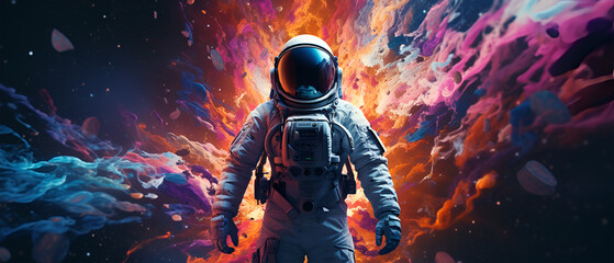 Full frame dynamic composition dynamic pose astronaut, generative ai