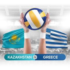 Kazakhstan vs Greece national teams volleyball volley ball match competition concept.