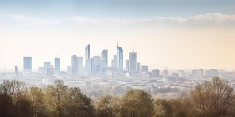 Naklejka premium Urban majesty. Daytime skyline perspective. Skyscrapers and sunshine. Urban marvels in daylight. City elegance. Glimpse of downtown landmarks