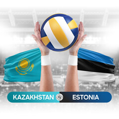 Kazakhstan vs Estonia national teams volleyball volley ball match competition concept.