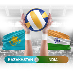 Kazakhstan vs India national teams volleyball volley ball match competition concept.