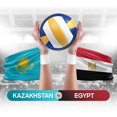 Kazakhstan vs Egypt national teams volleyball volley ball match competition concept.