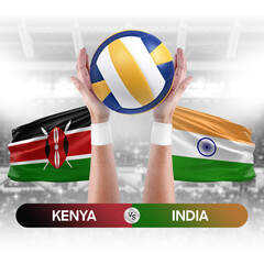 Kenya vs India national teams volleyball volley ball match competition concept.