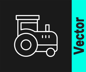 White line Tractor icon isolated on black background. Vector