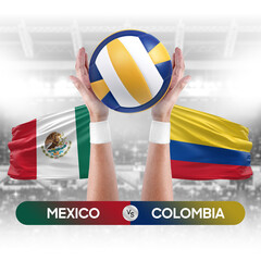Mexico vs Colombia national teams volleyball volley ball match competition concept.