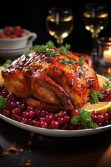 Mouthwatering close-up shot of Thanksgiving food, appetizing, food photography, soft lighting, afternoon, festive photograph, warm mood, photo manipulation technique