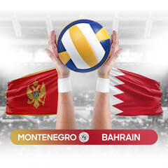 Montenegro vs Bahrain national teams volleyball volley ball match competition concept.