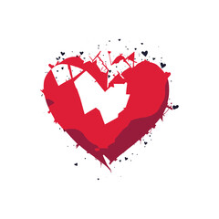 Obraz premium Colorful broken heart, ink drawing illustration style, white background. Divorce concept.