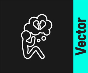 White line Broken heart or divorce icon isolated on black background. Love symbol. Valentines day. Vector