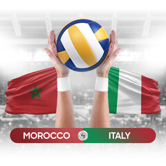 Morocco vs Italy national teams volleyball volley ball match competition concept.