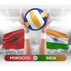 Morocco vs India national teams volleyball volley ball match competition concept.