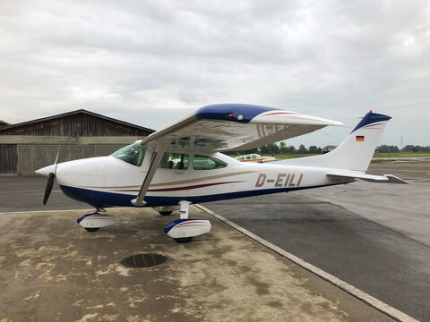 HOHENEMS, AUSTRIA, JUNE 15, 2020 Cessna 182 on the apron