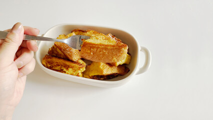 eating bite size french toast