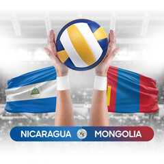 Nicaragua vs Mongolia national teams volleyball volley ball match competition concept.