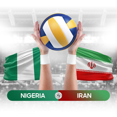 Nigeria vs Iran national teams volleyball volley ball match competition concept.
