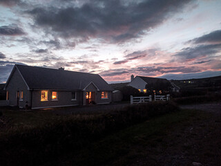 Irish house at sunset.