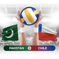 Pakistan vs Chile national teams volleyball volley ball match competition concept.
