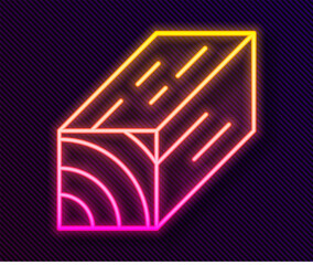 Glowing neon line Wooden beam icon isolated on black background. Lumber beam plank. Vector