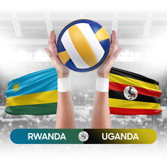 Rwanda vs Uganda national teams volleyball volley ball match competition concept.