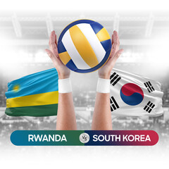 Rwanda vs South Korea national teams volleyball volley ball match competition concept.