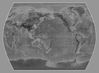 World map. Grayscale. Times projection. Meridian: 180