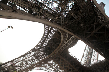 Partial and wide angle view of the Eiffel Tower - Silhouette effect - Paris - France
