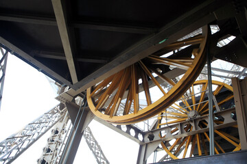 Detailed view of the lift mechanisms of the Eiffel tower - Paris - France