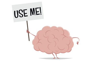 funny cartoon brain holding a use me sign