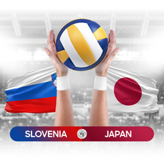Slovenia vs Japan national teams volleyball volley ball match competition concept.