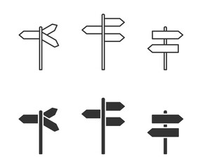 Direction sign icon set. Vector illustration.
