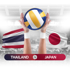 Thailand vs Japan national teams volleyball volley ball match competition concept.
