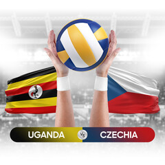 Uganda vs Czechia national teams volleyball volley ball match competition concept.