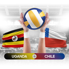Uganda vs Chile national teams volleyball volley ball match competition concept.